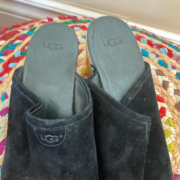 UGG Black Suede Slip-On Mules Clogs Shoes - Picture 2 of 8